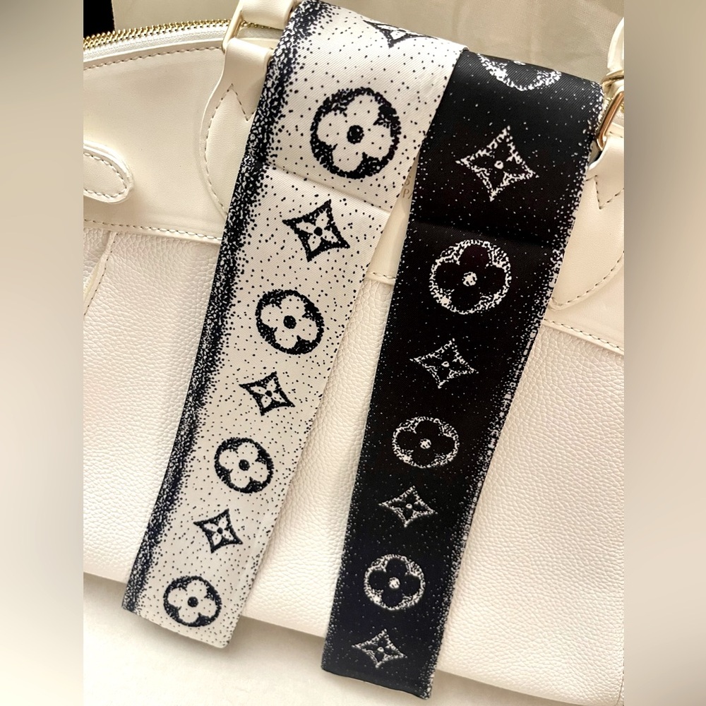Elegant Black and White Monogram Twilly Bandeau Scarf - Picture 2 of 5